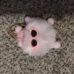 Cute Pink Fluffy Keychain with Gold Accents